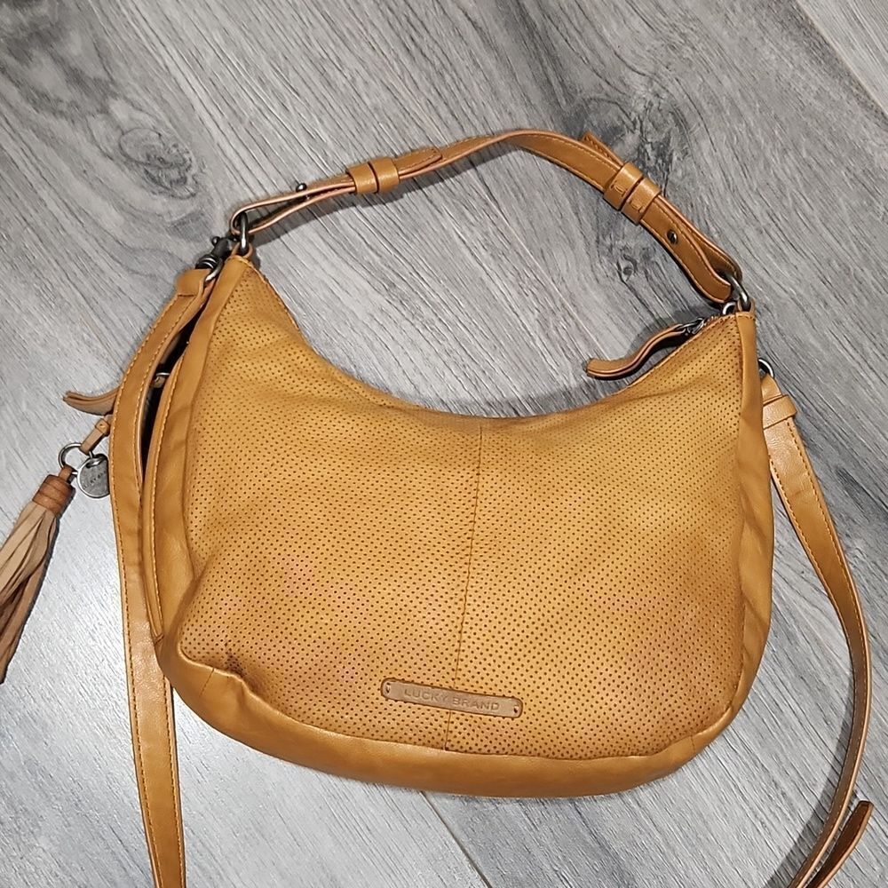 Lucky Brand Mustard Pinhole Small Hobo Crossbody Bag
